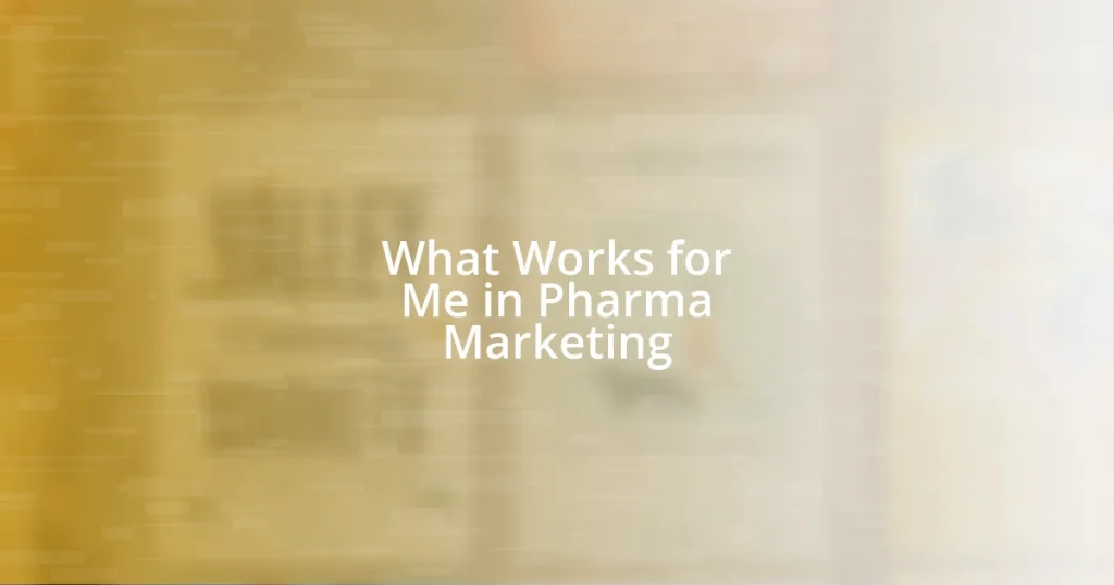 What Works for Me in Pharma Marketing